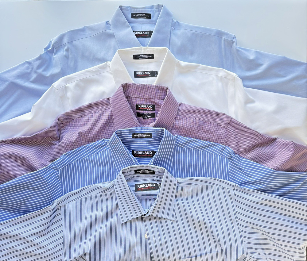 LOT OF 5 Kirkland Signature Shirts White Red Blue Stripe Extra Long Mens 16.5 33